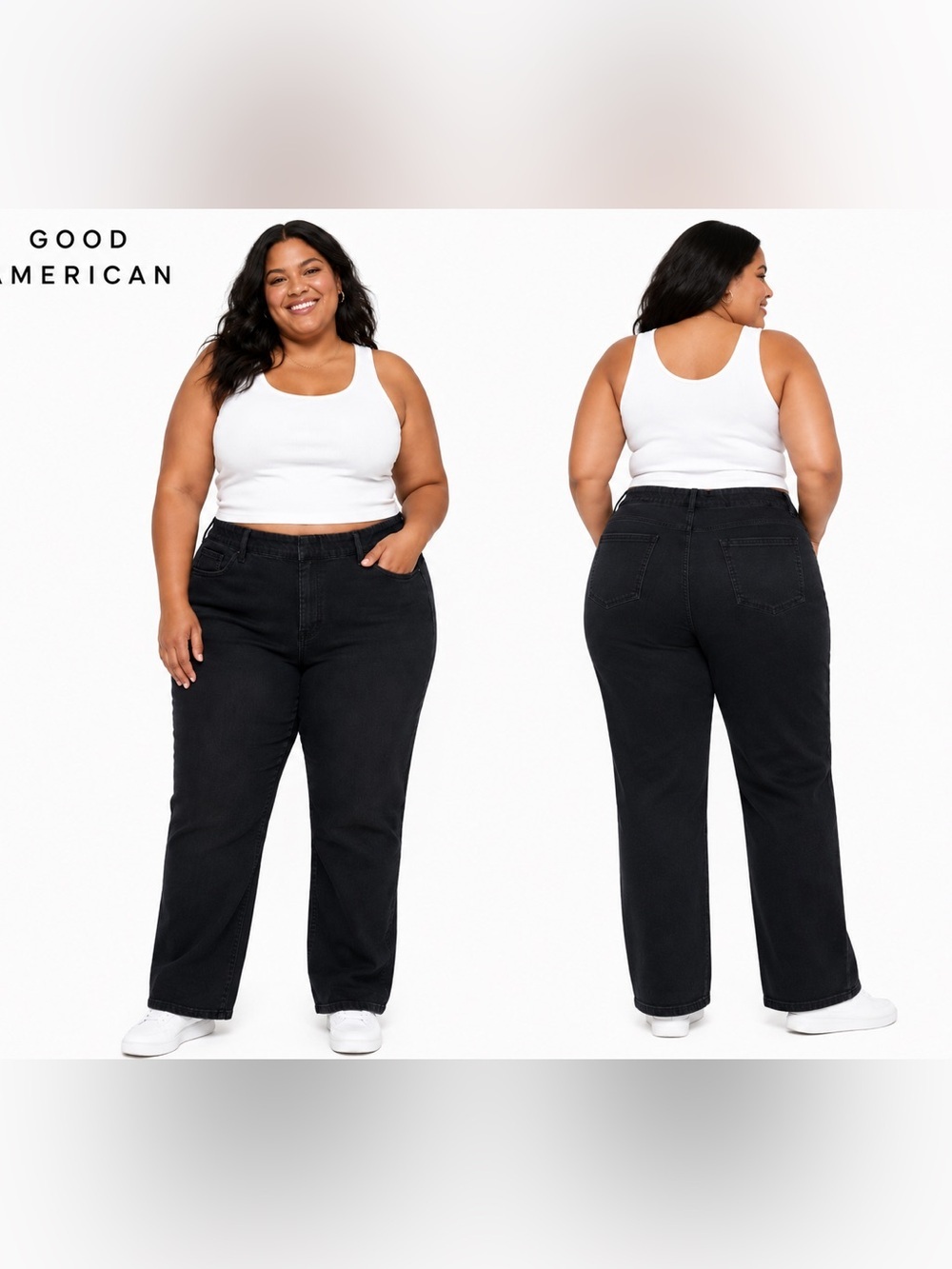 Good American Power Stretch Pull-On Straight Leg Jeans NWT 3XL Black